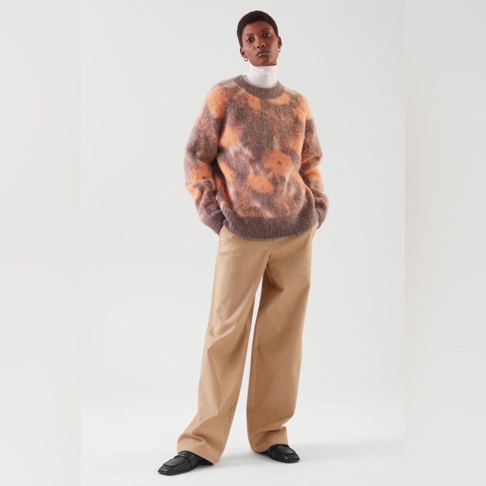 COS Oversized Abstract Orange Floral Sweater Sz M